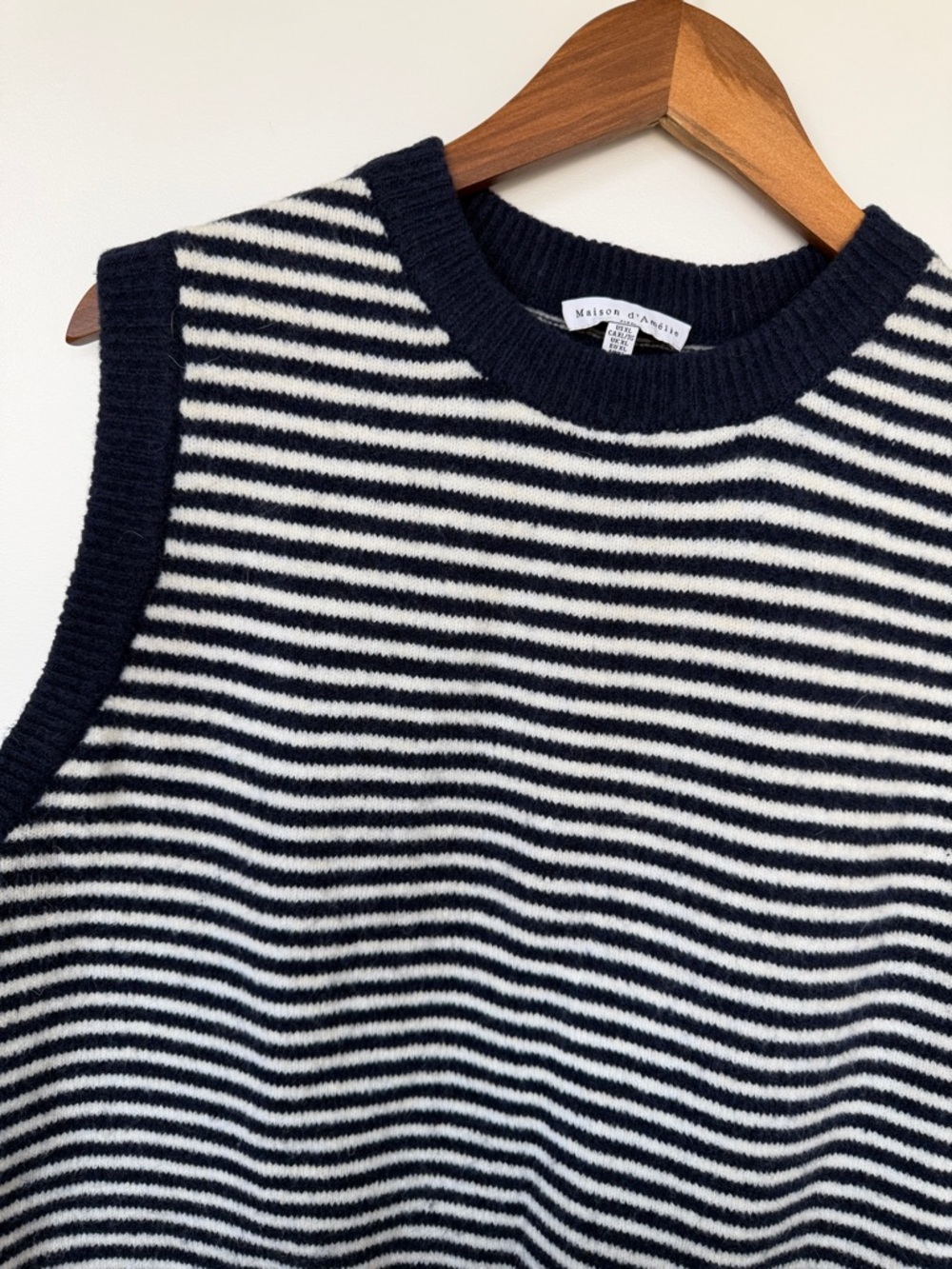 Striped Knit Sweater Vest  Navy and White